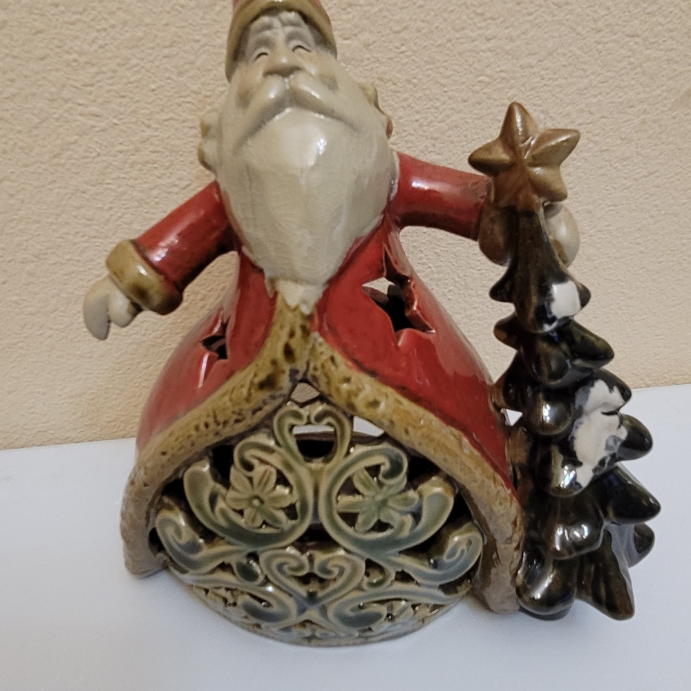 Festive Santa Claus Ceramic Lantern - Red and Gold